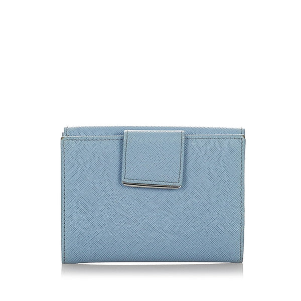 プラダ ライトブルー レザー サフィアーノ 三つ折り財布 レディース PRADA 【中古】