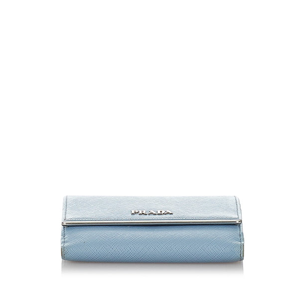 プラダ ライトブルー レザー サフィアーノ 三つ折り財布 レディース PRADA 【中古】