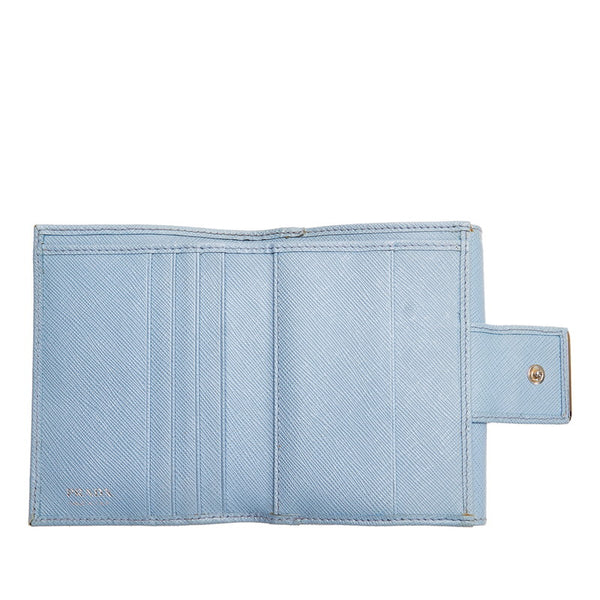 プラダ ライトブルー レザー サフィアーノ 三つ折り財布 レディース PRADA 【中古】