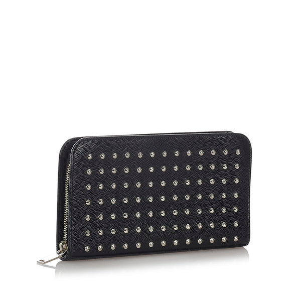 サンローラン スタッズ ブラック レザー ラウンドファスナー　長財布 メンズ SAINT LAURENT 【中古】