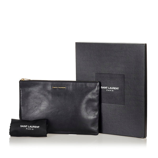 サンローラン クラッチバッグ ブラック レザー レディース SAINT LAURENT 【中古】