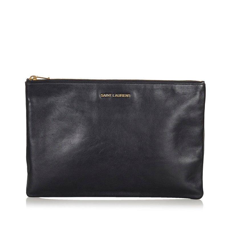 サンローラン クラッチバッグ ブラック レザー レディース SAINT LAURENT 【中古】