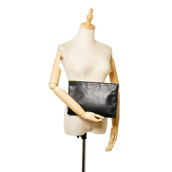 サンローラン クラッチバッグ ブラック レザー レディース SAINT LAURENT 【中古】