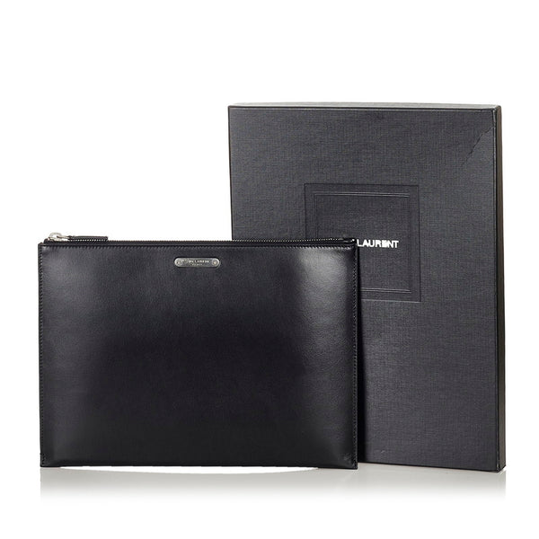 サンローラン クラッチバッグ ブラック レザー メンズ SAINT LAURENT 【中古】