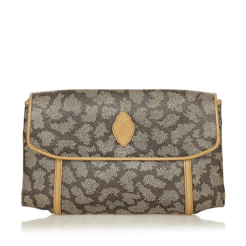 サンローラン ブラウン　ベージュ PVC レザー クラッチバッグ レディース SAINT LAURENT 【中古】