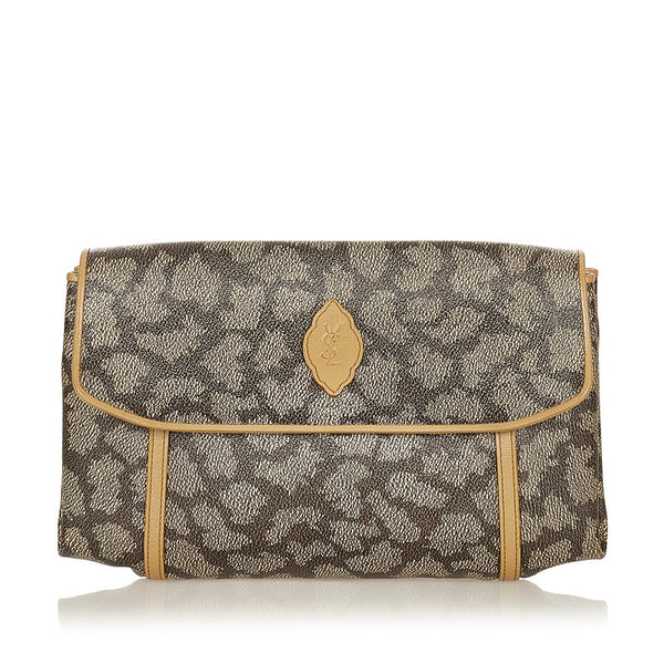 サンローラン ブラウン　ベージュ PVC レザー クラッチバッグ レディース SAINT LAURENT 【中古】