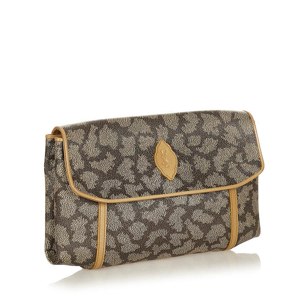 サンローラン ブラウン　ベージュ PVC レザー クラッチバッグ レディース SAINT LAURENT 【中古】