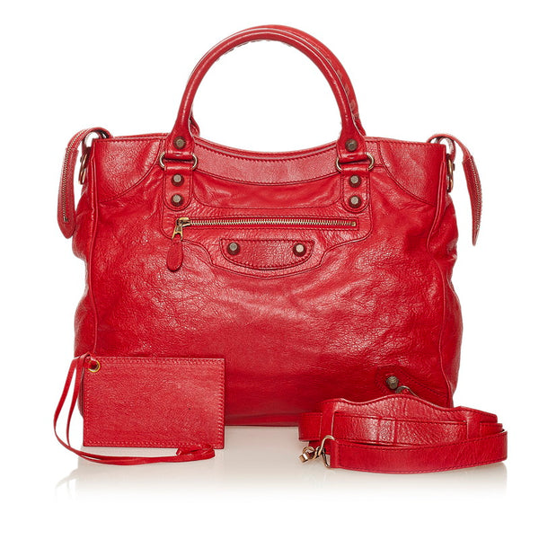 バレンシアガ シティ 282010 レッド レザー ハンドバッグ ショルダーバッグ 2WAY レディース BALENCIAGA 【中古】