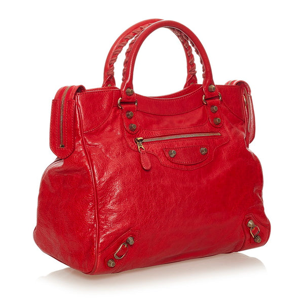 バレンシアガ シティ 282010 レッド レザー ハンドバッグ ショルダーバッグ 2WAY レディース BALENCIAGA 【中古】