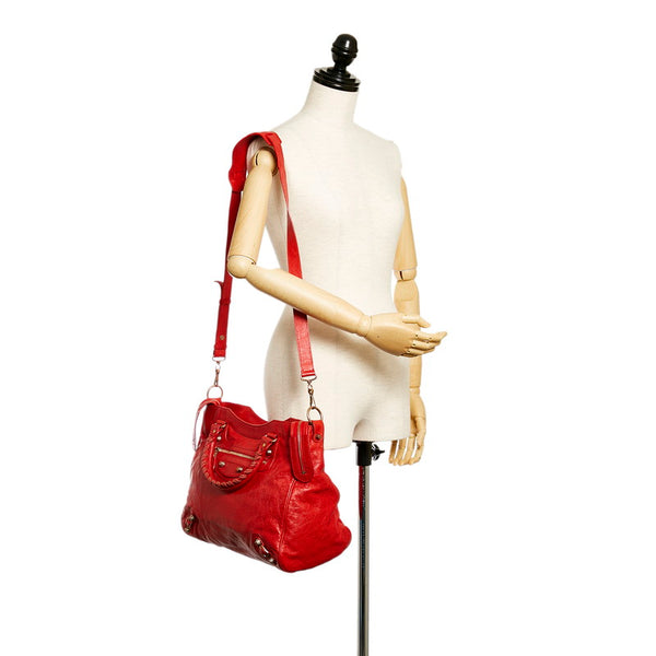 バレンシアガ シティ 282010 レッド レザー ハンドバッグ ショルダーバッグ 2WAY レディース BALENCIAGA 【中古】