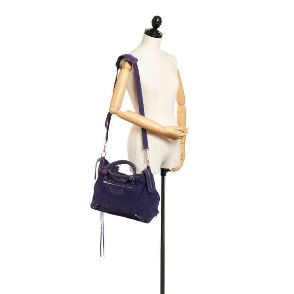 バレンシアガ シティ 235216 ブルー スウェード ハンドバッグ ショルダーバッグ 2WAY レディース BALENCIAGA 【中古】