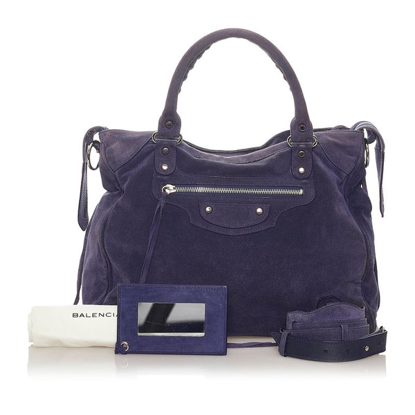バレンシアガ シティ 235216 ブルー スウェード ハンドバッグ ショルダーバッグ 2WAY レディース BALENCIAGA 【中古】