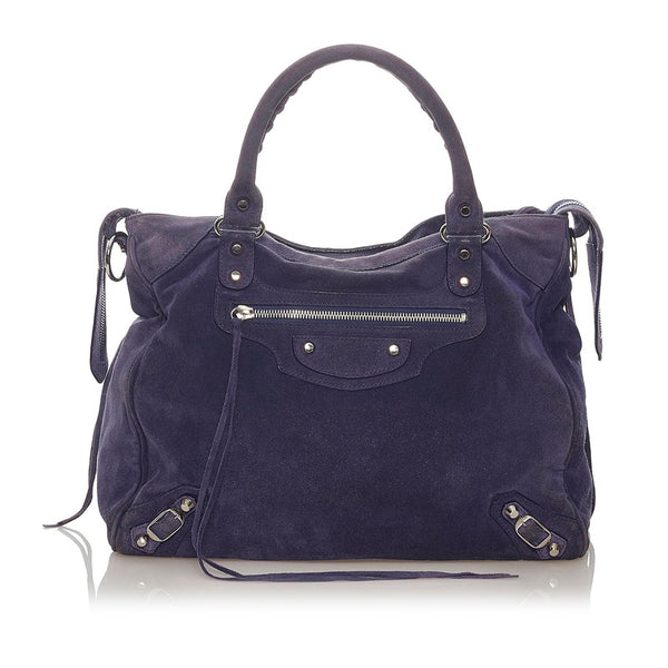 バレンシアガ シティ 235216 ブルー スウェード ハンドバッグ ショルダーバッグ 2WAY レディース BALENCIAGA 【中古】