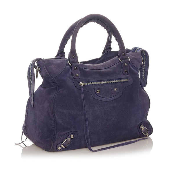 バレンシアガ シティ 235216 ブルー スウェード ハンドバッグ ショルダーバッグ 2WAY レディース BALENCIAGA 【中古】