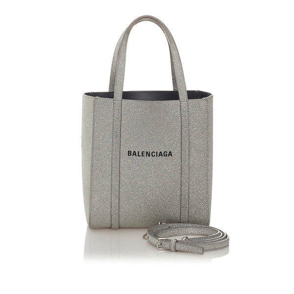 バレンシアガ エブリデイ ハンドバッグ ショルダーバッグ 2WAY シルバー ラメ レザー レディース BALENCIAGA 【中古】