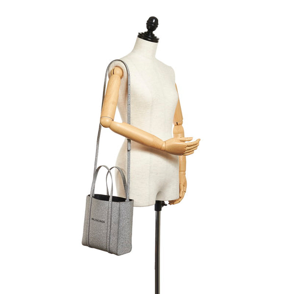 バレンシアガ エブリデイ ハンドバッグ ショルダーバッグ 2WAY シルバー ラメ レザー レディース BALENCIAGA 【中古】