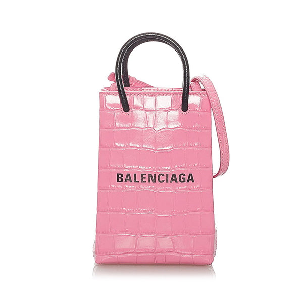 バレンシアガ ショッピング フォンホルダー ハンドバッグ ショルダーバッグ 2WAY 593826 ピンク ブラック レザー レディース BALENCIAGA 【中古】