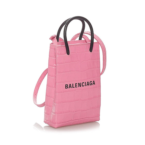 バレンシアガ ショッピング フォンホルダー ハンドバッグ ショルダーバッグ 2WAY 593826 ピンク ブラック レザー レディース BALENCIAGA 【中古】