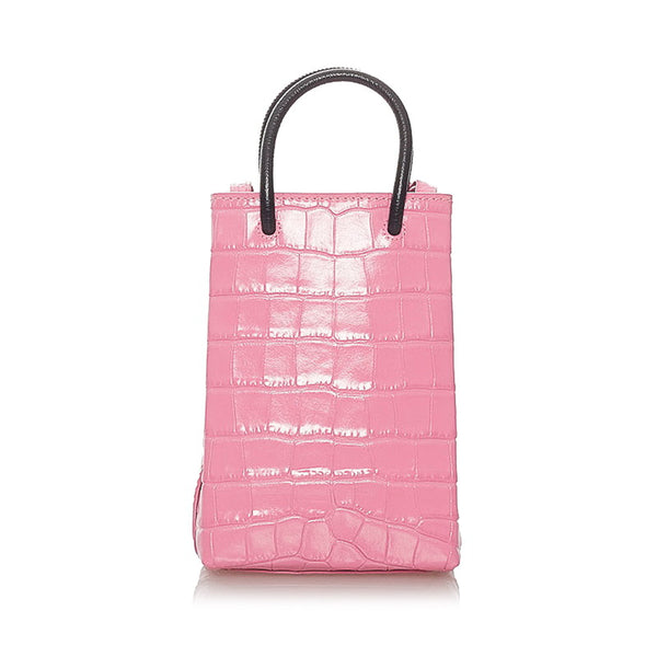 バレンシアガ ショッピング フォンホルダー ハンドバッグ ショルダーバッグ 2WAY 593826 ピンク ブラック レザー レディース BALENCIAGA 【中古】