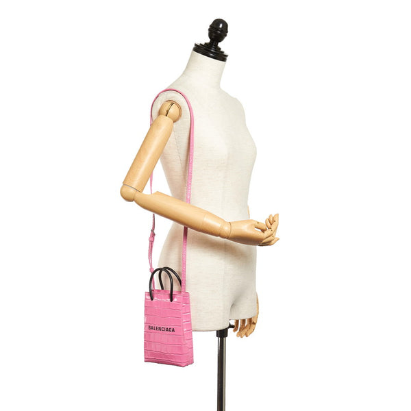 バレンシアガ ショッピング フォンホルダー ハンドバッグ ショルダーバッグ 2WAY 593826 ピンク ブラック レザー レディース BALENCIAGA 【中古】