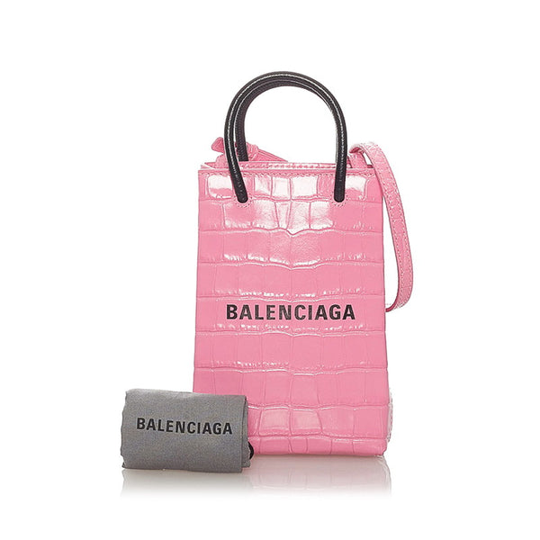 バレンシアガ ショッピング フォンホルダー ハンドバッグ ショルダーバッグ 2WAY 593826 ピンク ブラック レザー レディース BALENCIAGA 【中古】