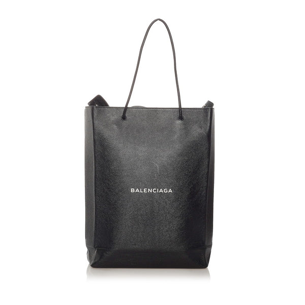 バレンシアガ ノースサウス ショッピングバッグM トートバッグ 482545 ブラック レザー メンズ BALENCIAGA 【中古】