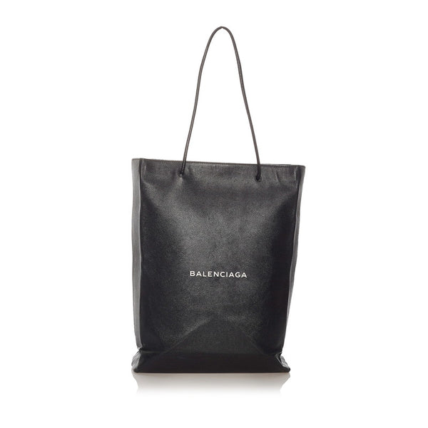 バレンシアガ ノースサウス ショッピングバッグM トートバッグ 482545 ブラック レザー メンズ BALENCIAGA 【中古】