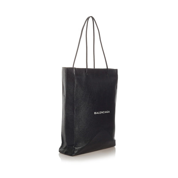 バレンシアガ ノースサウス ショッピングバッグM トートバッグ 482545 ブラック レザー メンズ BALENCIAGA 【中古】