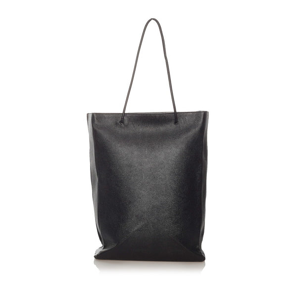 バレンシアガ ノースサウス ショッピングバッグM トートバッグ 482545 ブラック レザー メンズ BALENCIAGA 【中古】