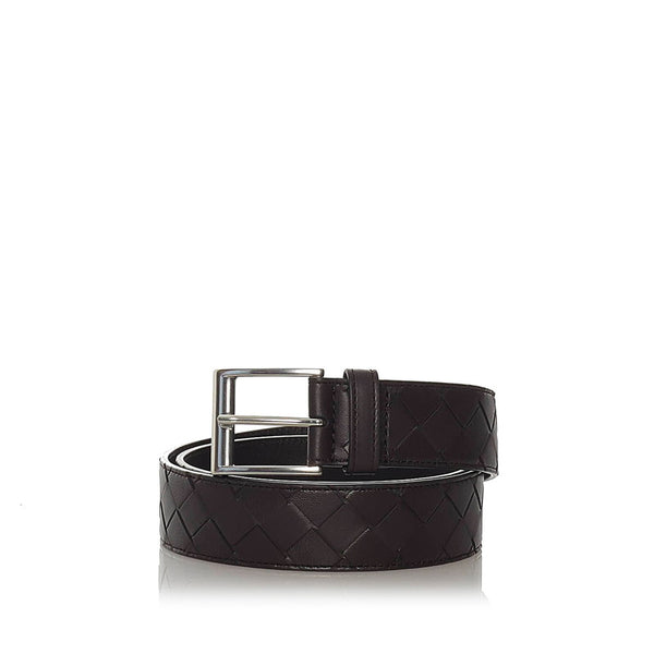 ボッテガヴェネタ イントレチャート ブラック レザー ベルト メンズ BOTTEGAVENETA 【中古】