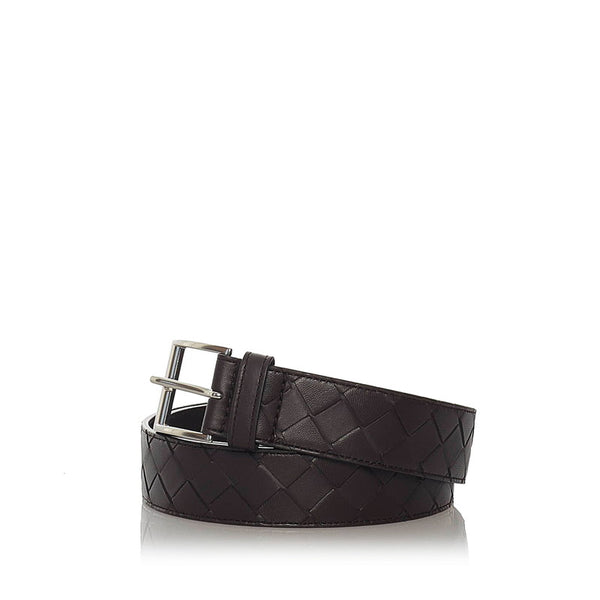 ボッテガヴェネタ イントレチャート ブラック レザー ベルト メンズ BOTTEGAVENETA 【中古】
