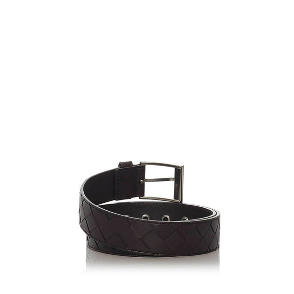 ボッテガヴェネタ イントレチャート ブラック レザー ベルト メンズ BOTTEGAVENETA 【中古】