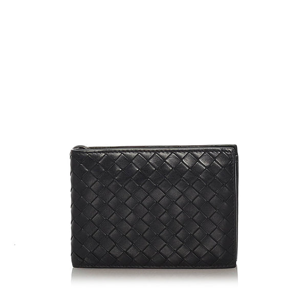 ボッテガヴェネタ イントレチャート ブラック レザー 二つ折り財布 メンズ BOTTEGAVENETA 【中古】