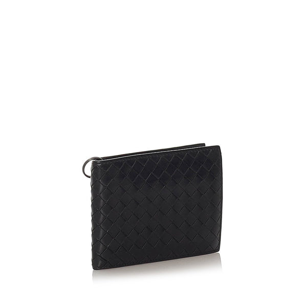 ボッテガヴェネタ イントレチャート ブラック レザー 二つ折り財布 メンズ BOTTEGAVENETA 【中古】