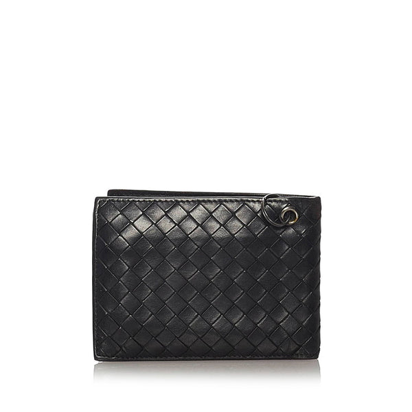 ボッテガヴェネタ イントレチャート ブラック レザー 二つ折り財布 メンズ BOTTEGAVENETA 【中古】