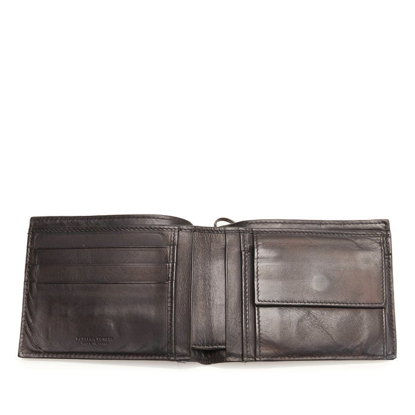 ボッテガヴェネタ イントレチャート ブラック レザー 二つ折り財布 メンズ BOTTEGAVENETA 【中古】