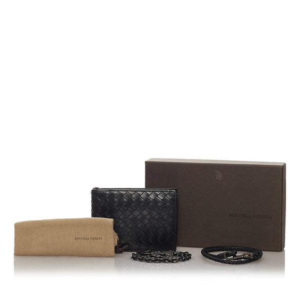 ボッテガヴェネタ イントレチャート ブラック レザー 二つ折り財布 メンズ BOTTEGAVENETA 【中古】