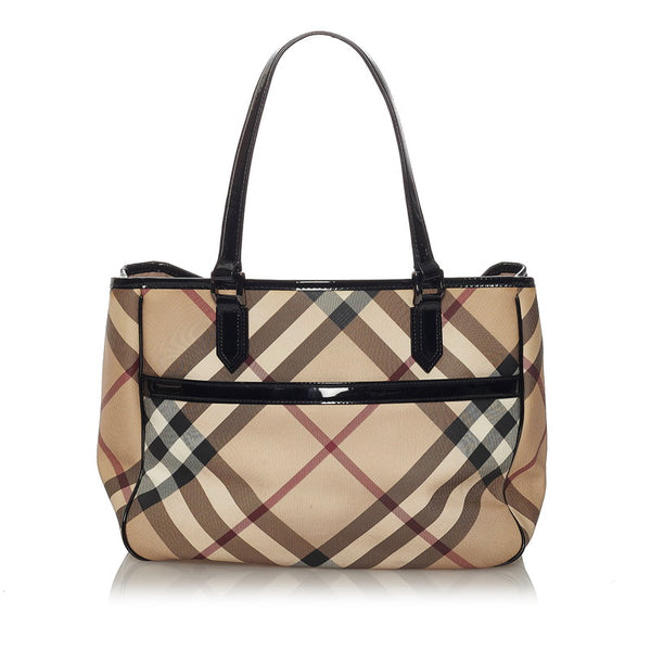 バーバリー ベージュ PVC レザー トートバッグ レディース BURBERRY 【中古】