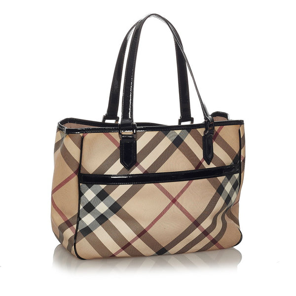 バーバリー ベージュ PVC レザー トートバッグ レディース BURBERRY 【中古】