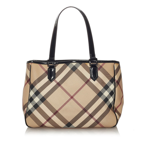 バーバリー ベージュ PVC レザー トートバッグ レディース BURBERRY 【中古】