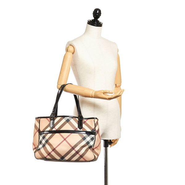 バーバリー ベージュ PVC レザー トートバッグ レディース BURBERRY 【中古】