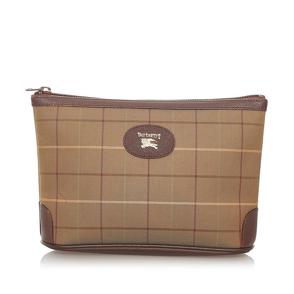 バーバリー クラッチバッグ カーキ ブラウン キャンバス レザー レディース BURBERRY 【中古】