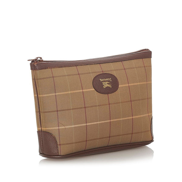 バーバリー クラッチバッグ カーキ ブラウン キャンバス レザー レディース BURBERRY 【中古】