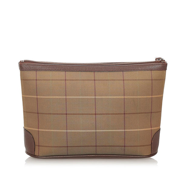 バーバリー クラッチバッグ カーキ ブラウン キャンバス レザー レディース BURBERRY 【中古】