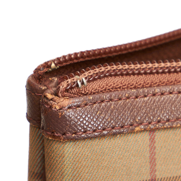 バーバリー クラッチバッグ カーキ ブラウン キャンバス レザー レディース BURBERRY 【中古】