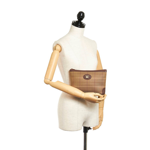バーバリー クラッチバッグ カーキ ブラウン キャンバス レザー レディース BURBERRY 【中古】
