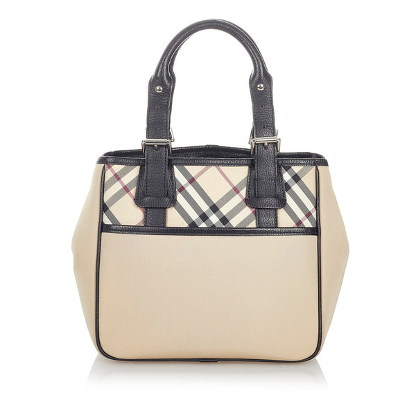 バーバリー ノバチェック ハンドバッグ ベージュ ブラック ナイロン レザー レディース BURBERRY 【中古】