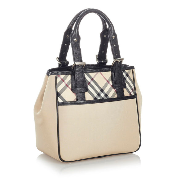 バーバリー ノバチェック ハンドバッグ ベージュ ブラック ナイロン レザー レディース BURBERRY 【中古】