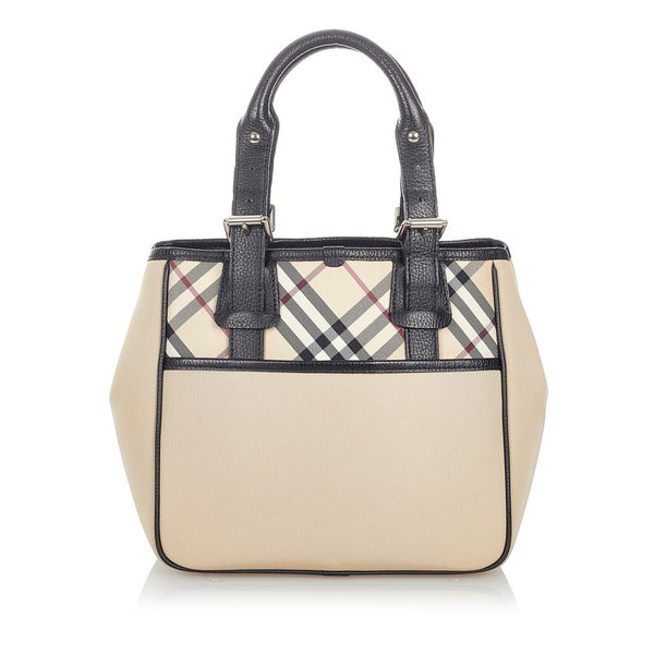 バーバリー ノバチェック ハンドバッグ ベージュ ブラック ナイロン レザー レディース BURBERRY 【中古】