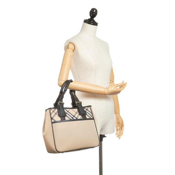 バーバリー ノバチェック ハンドバッグ ベージュ ブラック ナイロン レザー レディース BURBERRY 【中古】
